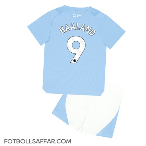 Manchester City Erling Haaland #9 Hemmadräkt Barn 2023-24 Kortärmad (+ Korta byxor)